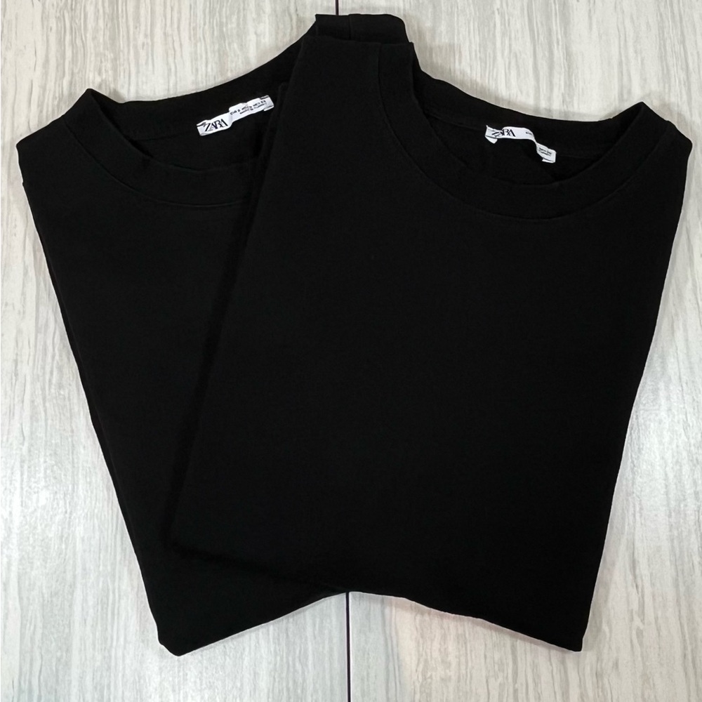 (2) Zara Basic Heavyweight Black Tees
